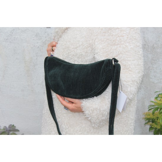 Bobby Corduroy Bottle Green Half Moon Crescent Bag